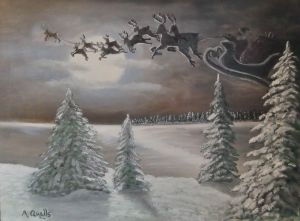 Santa's Sleigh and Reindeer flying
