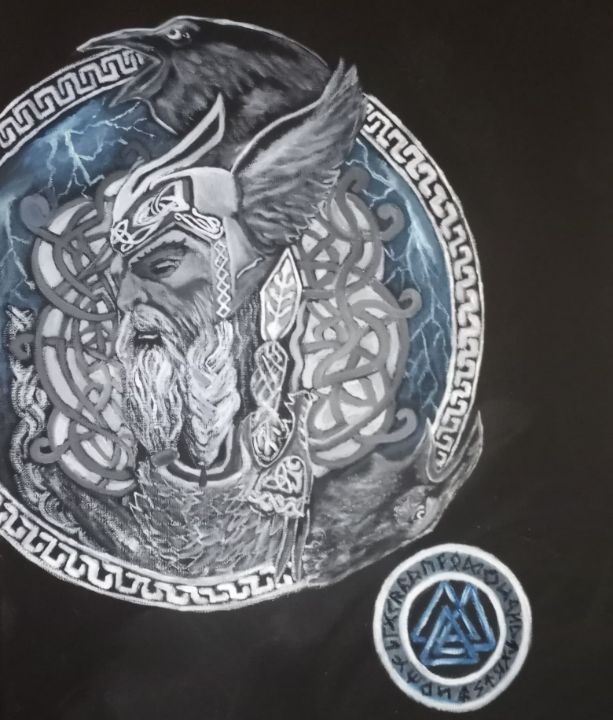 Odin with Huginn, Muninn and Valknut - Heritage Arts