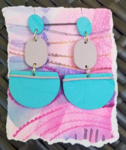 Polymer Earrings- blue and gray - RozzieArt