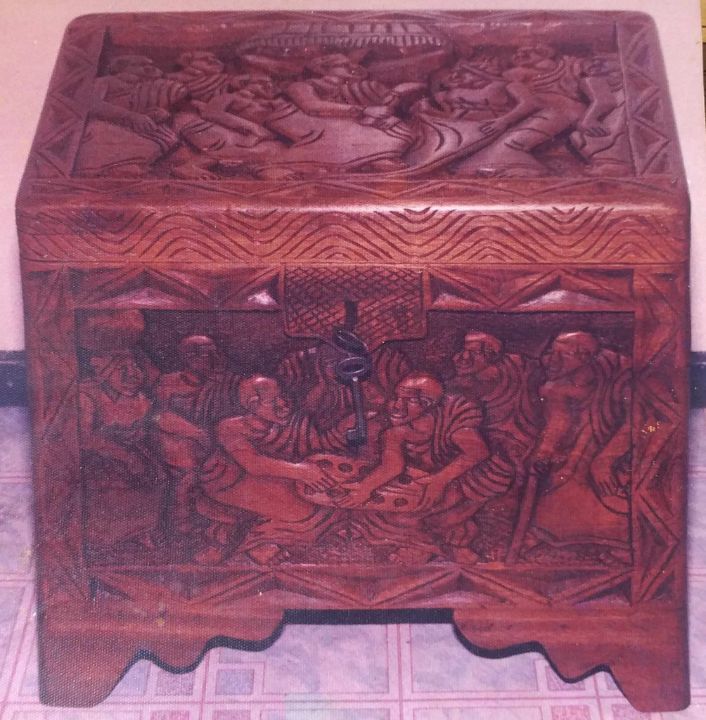 Wooden Hand-Carved Tribal Chest