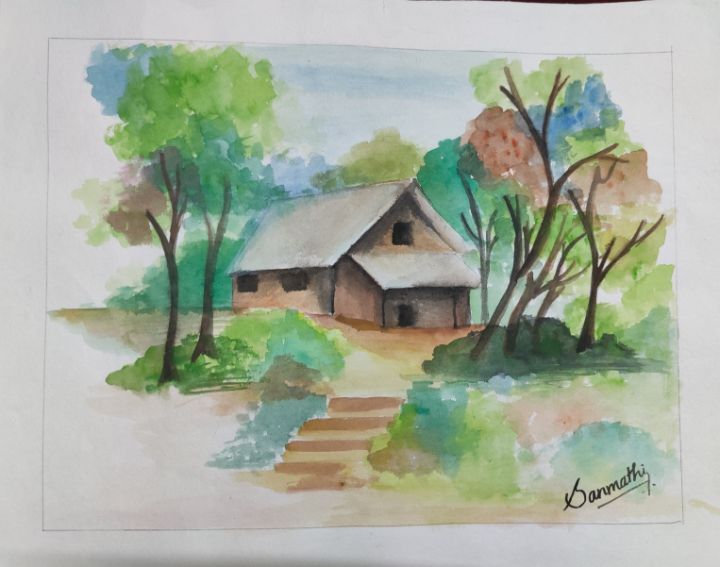 How to draw easy scenery drawing of nature beautiful village house drawing  easy step by step - YouTube