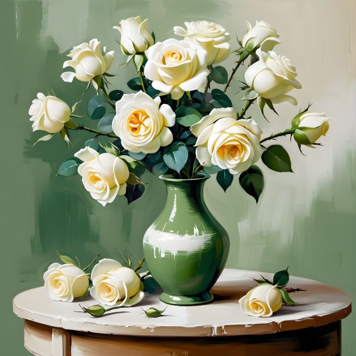 Elegant white roses in vase - Perl Photography
