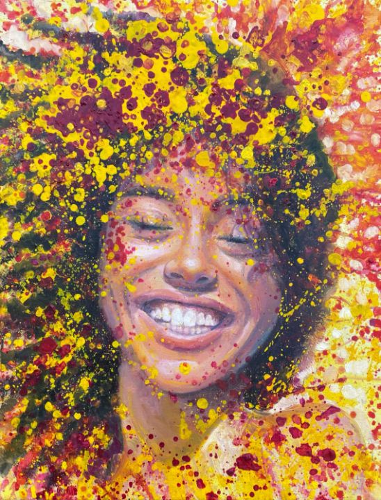 Woman portrait yellow painting Montekkiart Paintings & Prints