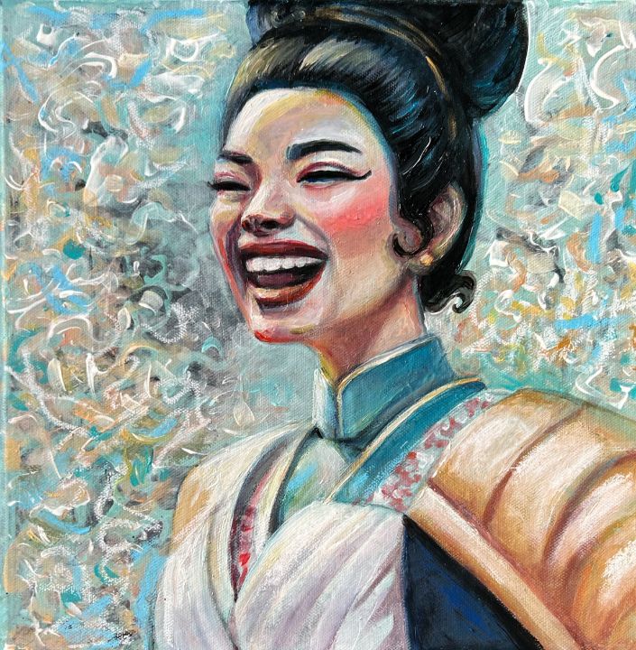 laughing asian woman portrait painti - Montekkiart - Paintings