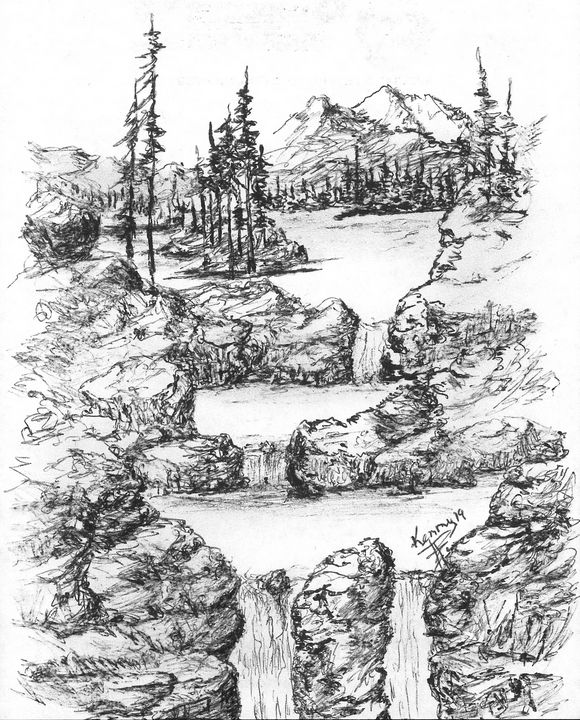 Water falls drawing | Fall drawings, Waterfall drawing, Landscape drawings