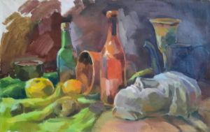 Bottles with Candle - Paint Our Days - Paintings & Prints, Still Life,  Tableware, Other Tableware - ArtPal