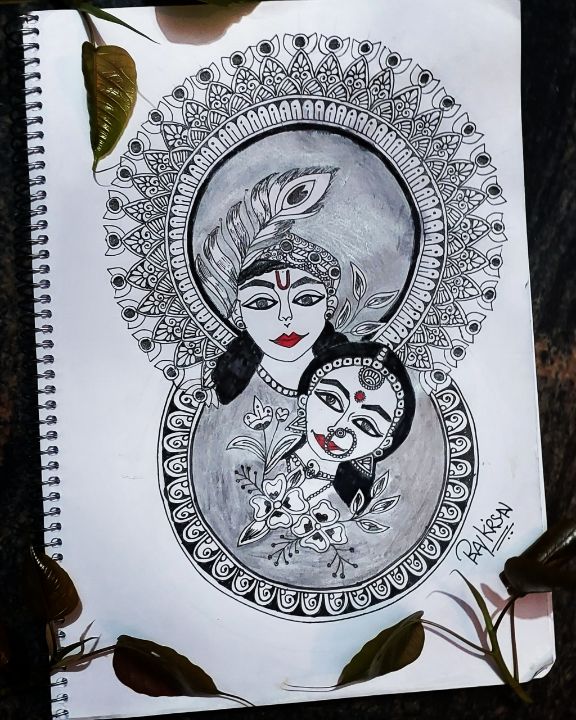 Radha Krishna and Celestial Moon Wallpaper - Magic Decor ®