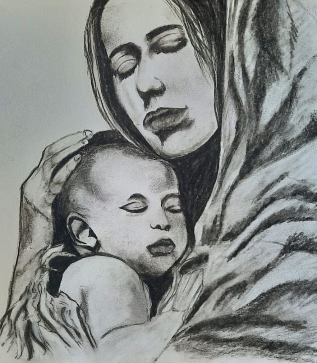 Buy Bichhona Art Class 'Mother and Child' Hand Made Painting (Pencil on  Paper, 57 cm x 45 cm x 3 cm) Online at Low Prices in India - Amazon.in