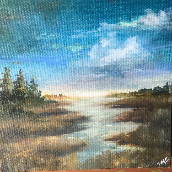 Marsh In The Early Evening Sherry Ehret Jitterjewels Paintings Prints Landscapes Nature Lakes Ponds Artpal