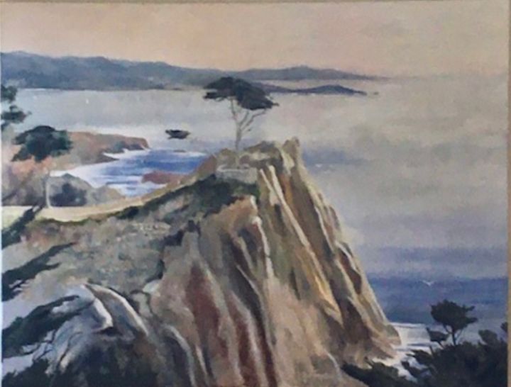 Pebble beach lone on sale cypress tree original watercolor, California landscape painting