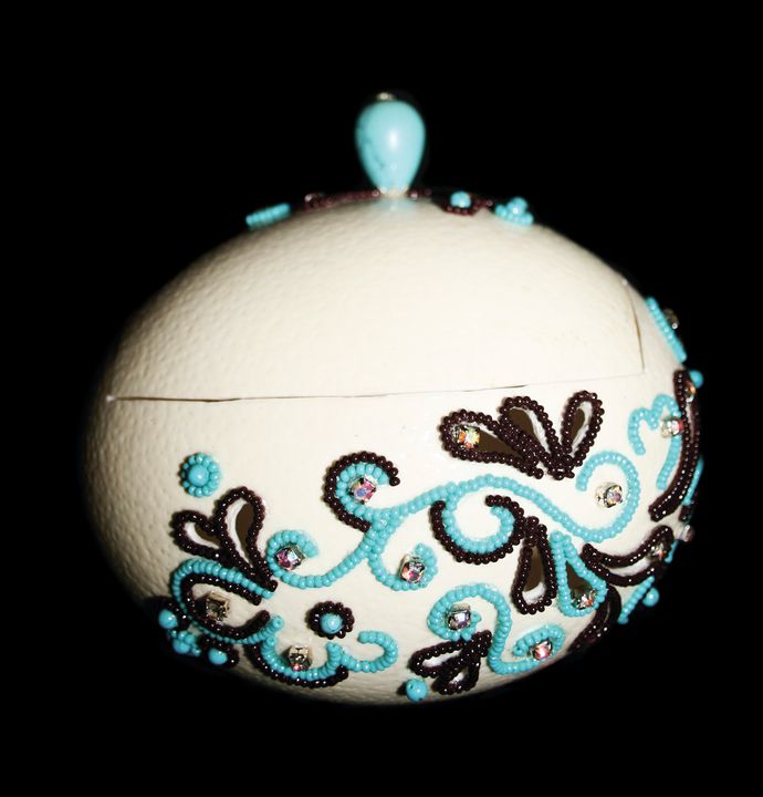 Ostrich Egg Jewelry Box"Turquoise" Ostrich Hall Jewelry, Jewelry
