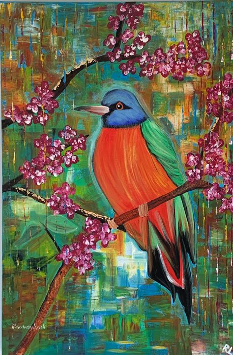 Rainbow Bird and Blossom - SarconiaArt
