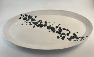 Black and white earthenware platter - Tama Roberts Art