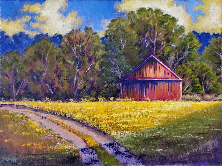 Old Barn on Yellow Field - Nova Hill
