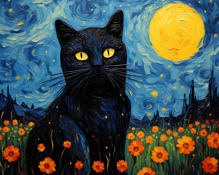 Black Cat in a Garden Canvas Print