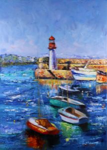 Вoats Painting Lighthouse Landscape