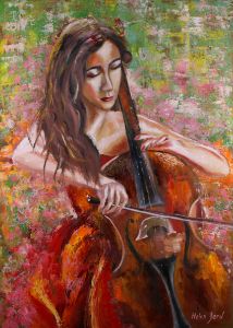 Woman Playing the Cello Painting