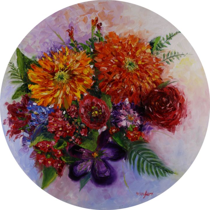 Round floral painting.