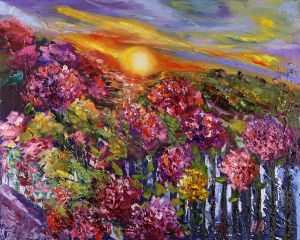 Flowers at Sunset Painting Oil Art