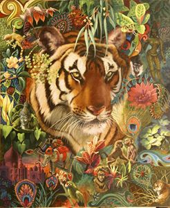 Tiger Tapestry 20x24, 2000, - Clancy Cherry Wildlife Artist