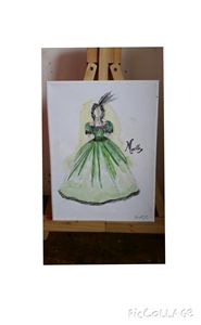 Victorian era evening gown painted