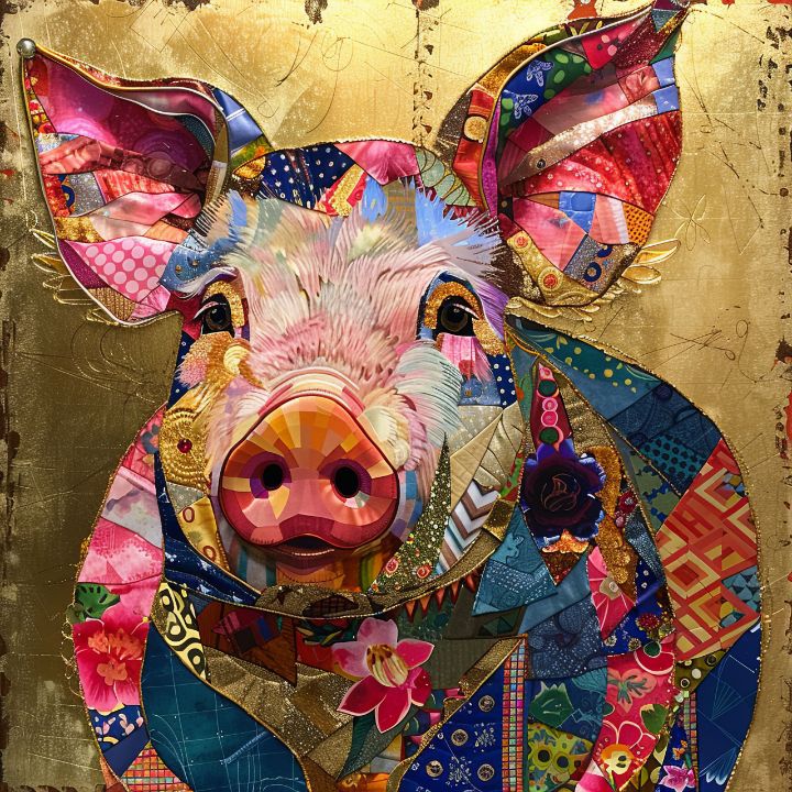Patchwork quilted pig - BestArt - Digital Art & AI, Animals, Birds ...