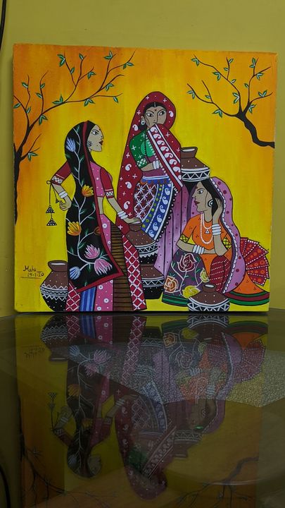 Bengali Women Gossiping Canvas From Maahi Drawings Illustration Ethnic Cultural Tribal Asian Indian Indian Artpal