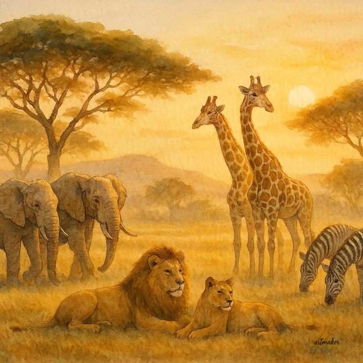 ストリートアート  ポケ●ンパロディ Lion Gones Golden Hour on the Savannah - Artmaker - Digital Art, Animals