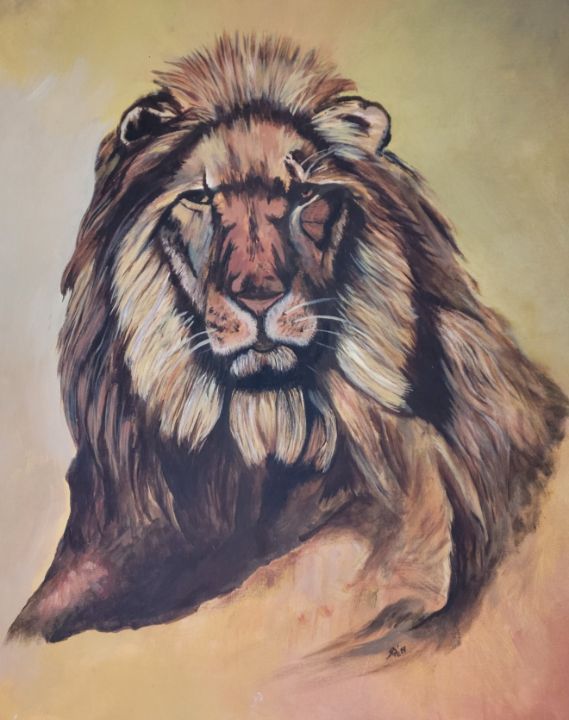 アフリカアート ライオン【画家 サイン入り】(4) Lion Stare - Mindful Harvest Goods - Paintings & Prints