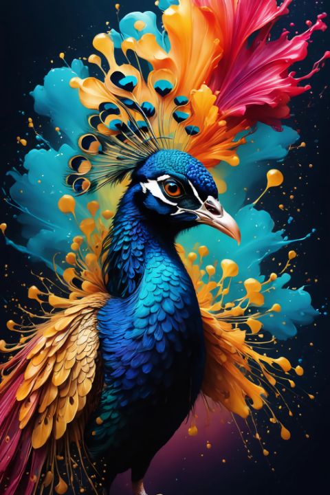 PEACOCK SPLASH ART ai or digital - DREAMZ-ART - Digital Art & AI