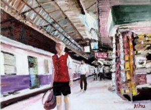#Man on #Railway #Platform #painting