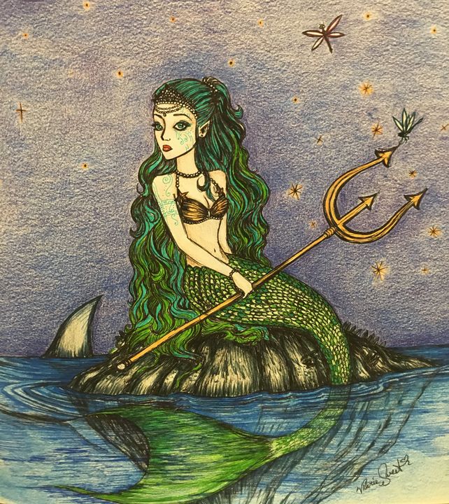 Green hair Mermaid princess - ValerieG.Sweet - Drawings & Illustration ...