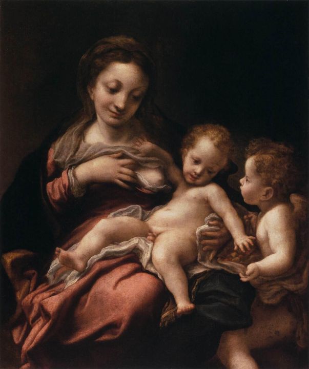 Virgin and Child with an Angel  Mado - Master style
