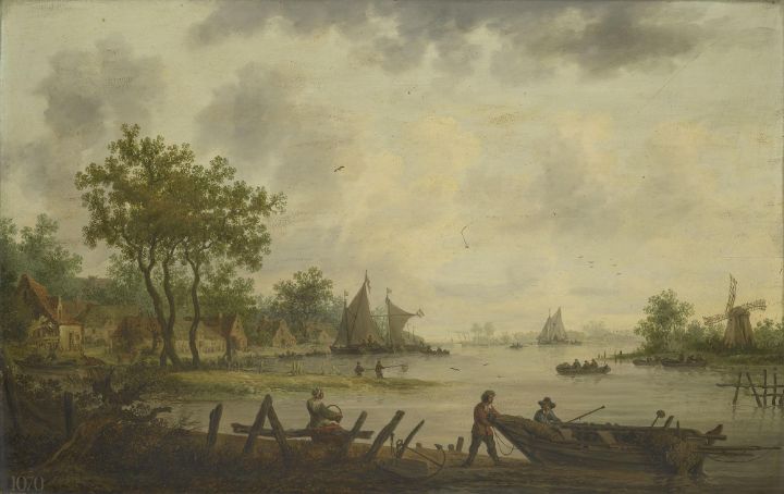 River Landscape with Fishermen besid - Master style