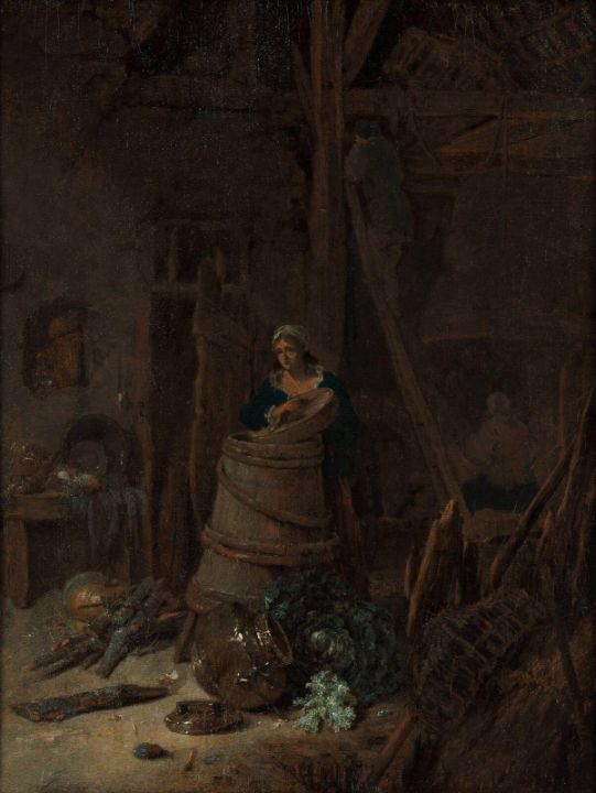 Farm-interior with woman at a churn - Master style