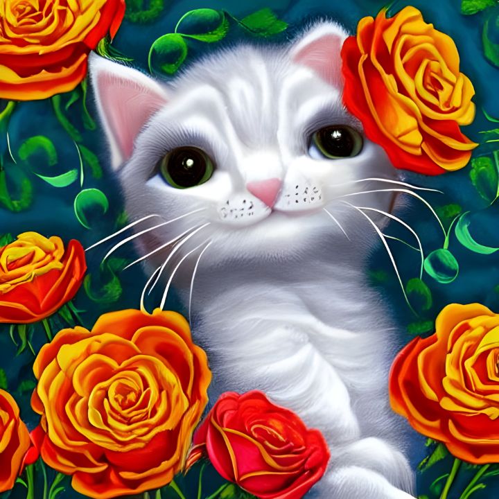 Kitten in the Roses - Amazing Art