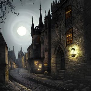 Gothic Victorian Village at night
