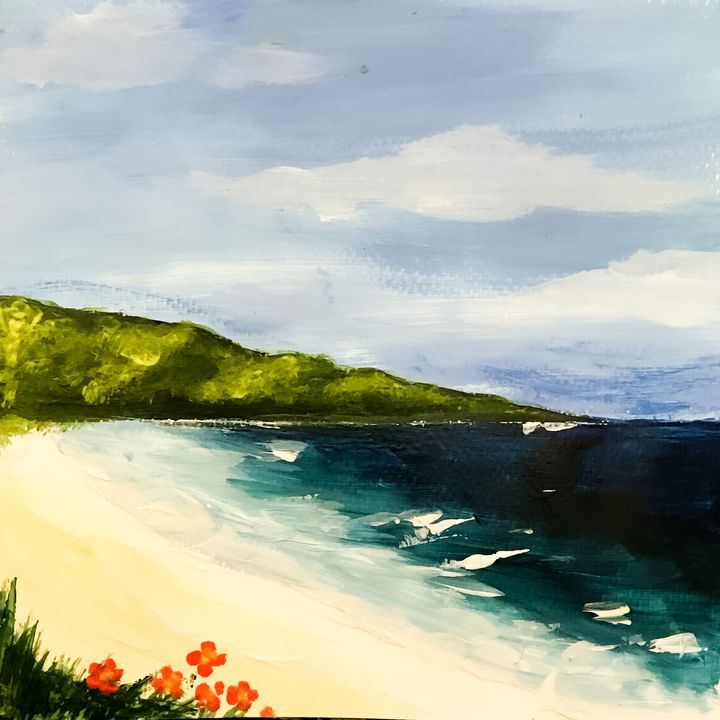 Beach with Flowers - EmiAhmed Art