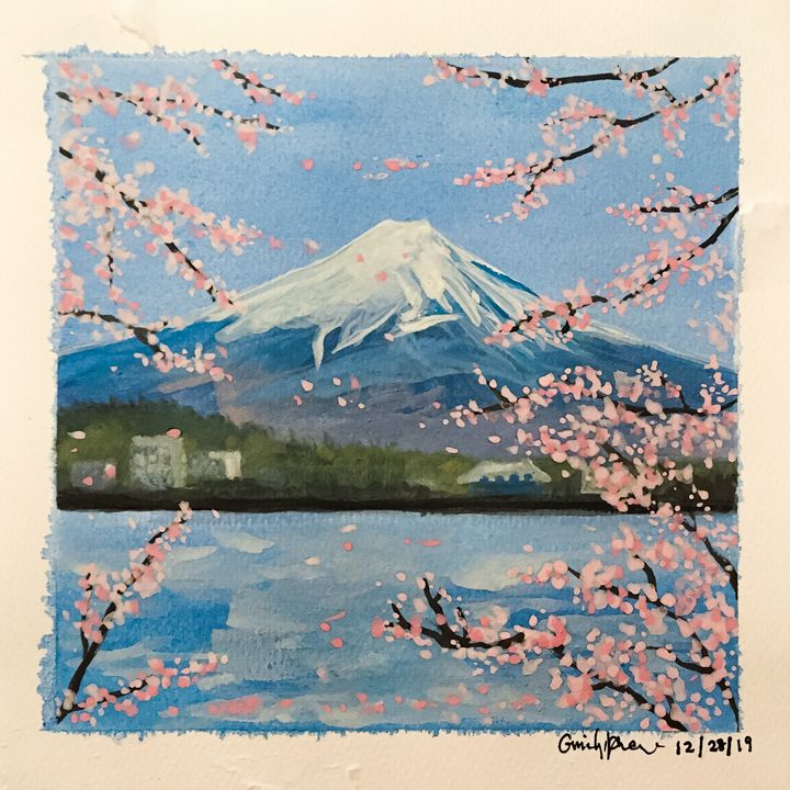 Mount Fuji with Cherry Blossoms - EmiAhmed Art