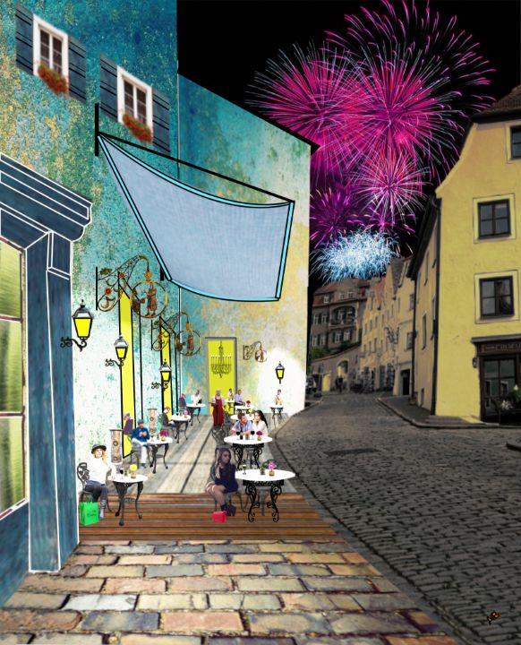 Cafe at Night - Art Ball