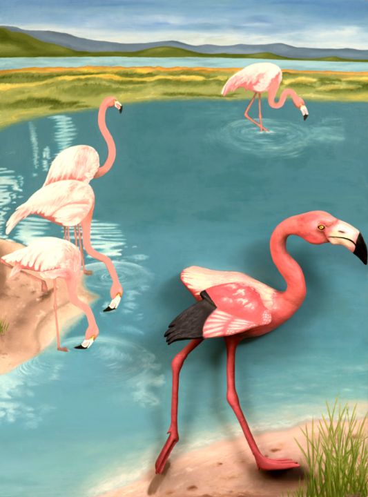 Pinky the Flamingo, 3D Painting - Wild For Life Art by Marilyn Frazier