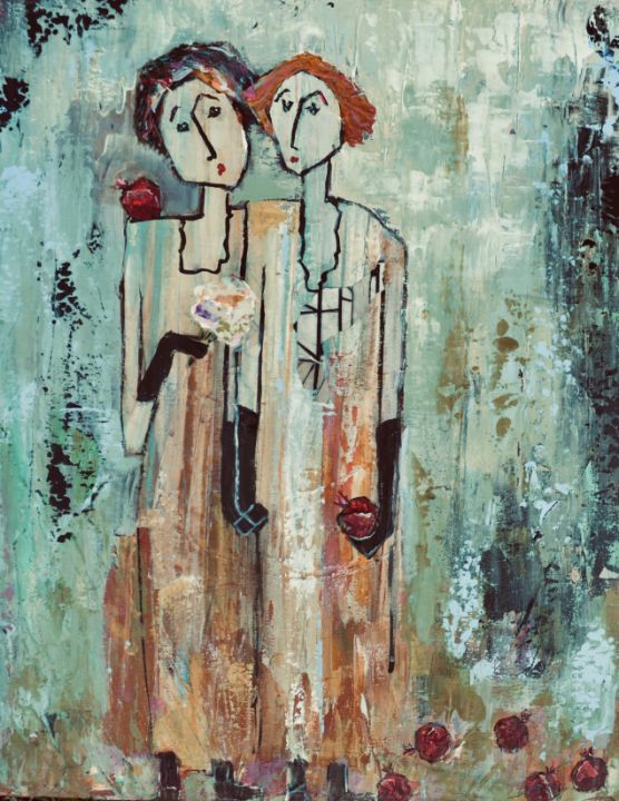 two friends and some pomegranates - cecily fazekas - Paintings