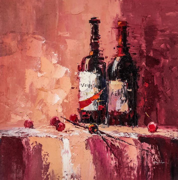 wine bottle painting still life