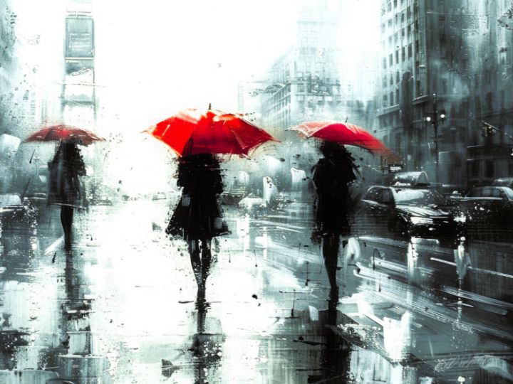 Rainy Day Women - In Red Umbrellas - SykArt Designs - Digital Art & AI ...