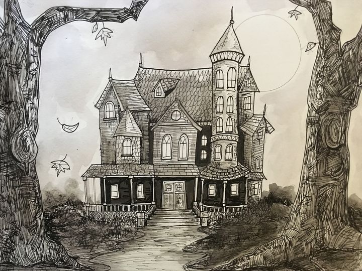 How To Draw A Haunted House Step by Step Drawing Guide by Dawn  DragoArt