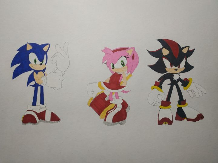 sonic the hedgehog, amy rose, and dark sonic (sonic) drawn by