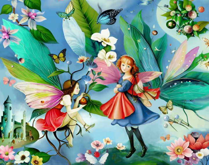 Whimsical Fairies in the Garden - Grace- Marie Unique Art - Digital Art ...