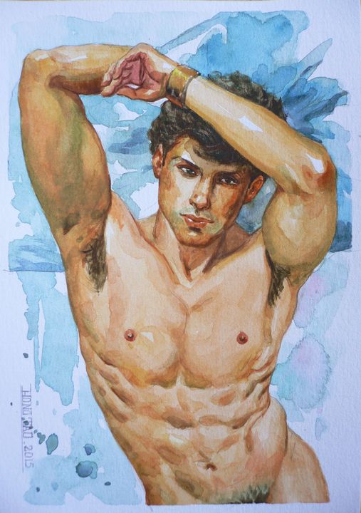 watercolor male nude #2 - Hongtao-Art Studio
