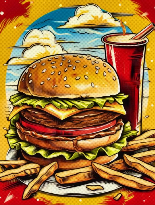 Vintage Burger & Fries Poster - ThajaFloecky Designs - Digital Art, Food &  Beverage, Meals & Picnics - ArtPal