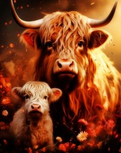 Happy Highland Cow & Calf
